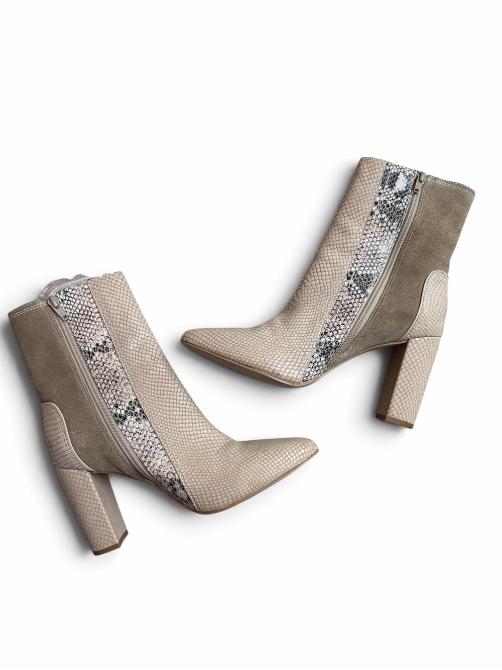 Matisse Beige and Taupe Suede Snake-Panel Block Heel Booties - Picture 7 of 12